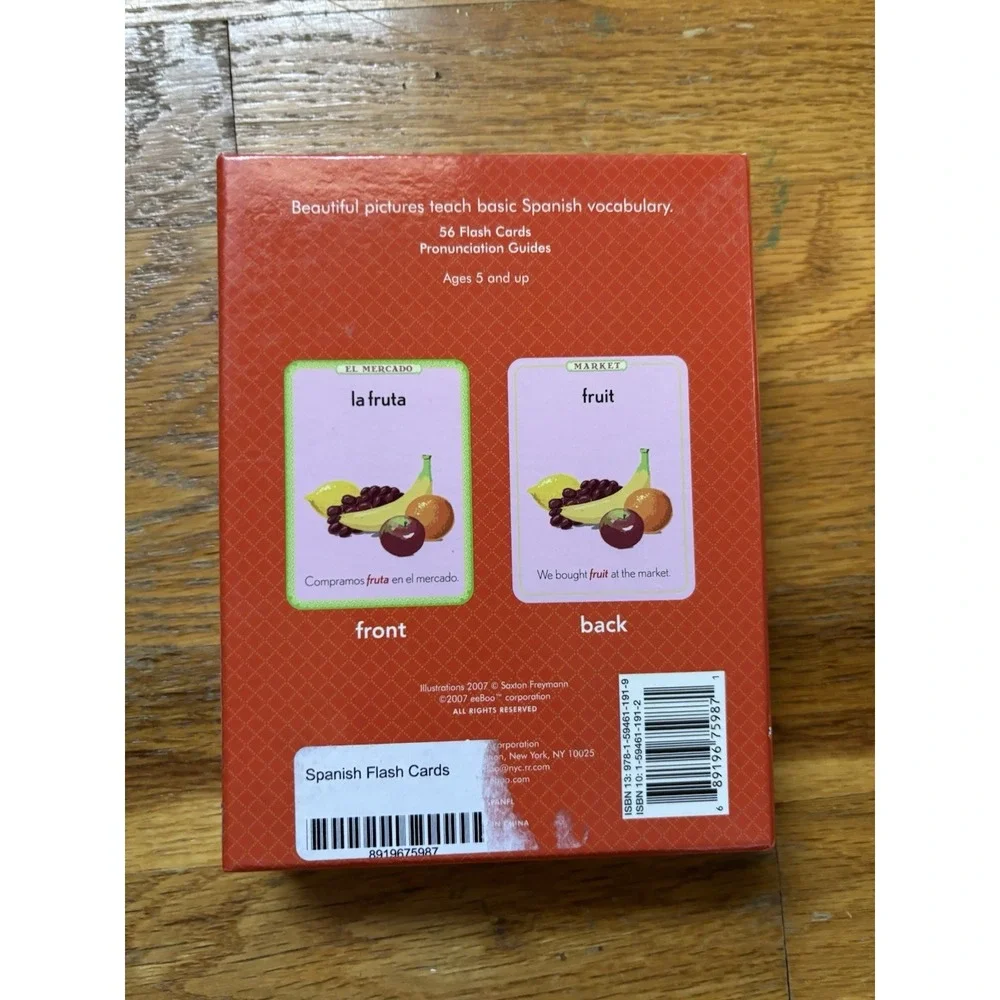 eeBoo 56 SPANISH Flash Cards Basic Vocabulary Illustrated Pronunciation Guides